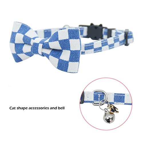 Image of Bowtie Cat Collars Breakaway with Bell, Adjustable Cute Kitty Collars Safety Buckle Kitten Collar for Cat Puppy 7.5-11in (Blue Plaid)