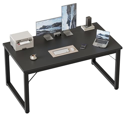 Image of Mericonia 48 Inch Computer Desk, 1 inch Thick Small Office Table, Black | Modern Simple Style, Heavy Duty Industrial Frame, Small Study & Writing Table for Home Bedroom Work