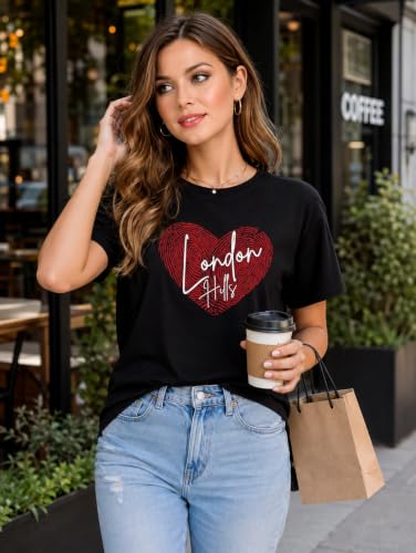 Image of London Hills Women's Loose Fit Graphic Printed T-Shirt | Soft Cotton Blend Fabric | Round Neck Half Sleeve Casual Top, Travel & College