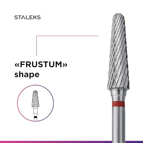Broca de carburo Staleks de grano rojo para retirar gel y acrílico con precisión Frustum 5
