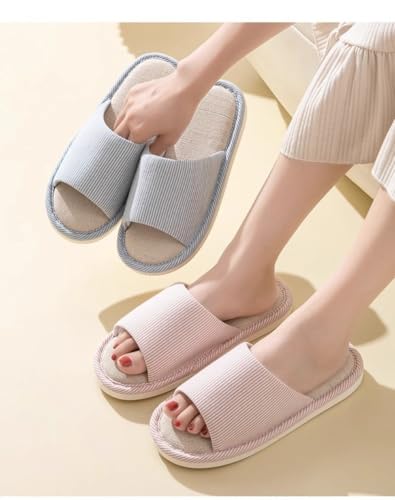 Linen Cotton Slippers for Women - Quick Dry Open Toe Slides, Soft Breathable Non-Slip for Bedroom Shower, Cozy Holiday Indoor Gifts for Couples & Parents2