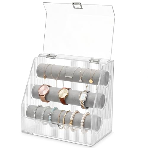 JoUGivx Acrylic Bracelet Holder, 3 Tier Velvet Rod Vanity Jewelry Organizer by JoUGivx - Used condition - US$34.21