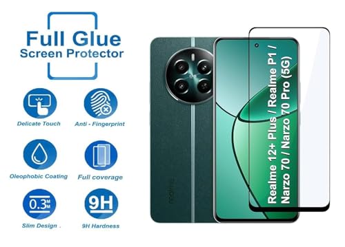 Image of DD SON Tempered Glass Screen Protector Compatible for Realme 12+ 5G / 12 Plus 5G / Realme P1 5G / Realme Narzo 70 5G / Narzo 70 Pro 5G with Edge to Edge Coverage and Easy Installation kit,Black