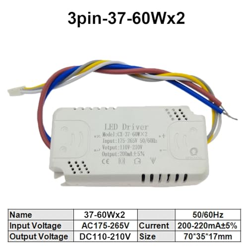 Transformador LED 37-60Wx2 de 3 pines y reactancia AC220V para sustituir en lámparas 6