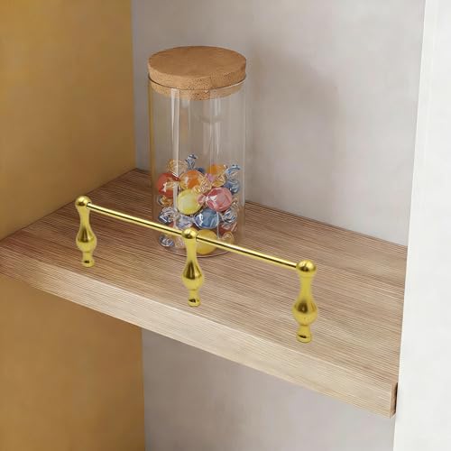 Golden - Barra de seguridad larga de metal anticaídas con 3 postes para armarios de 71 cm, barandilla anticaída para estantes y exhibiciones