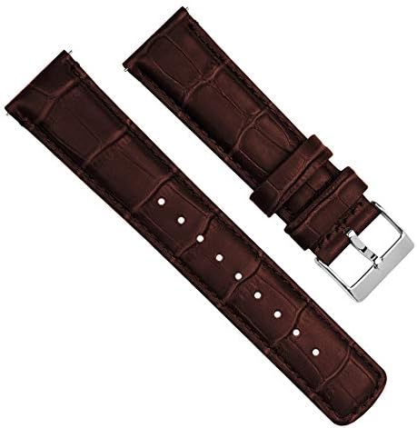 BARTON WATCH BANDS Alligator Grain Cowhide Leather - Quick Release Leather Watch Bands, Standard Length, Coffee Brown & Stainless Steel Buckle, 22mm - 2