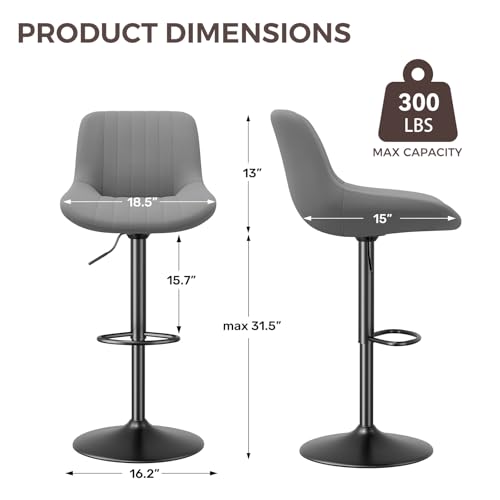 Image of Nalupatio Bar Stools Set of 4, Adjustable Modern Swivel Bar Stools with Backs, Counter Height Performance Fabric Island Chairs for Home Kitchen, Dark Grey
