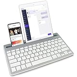 【 Teclado de carga USB con soporte 】 El teclado Bluetooth tiene un soporte integrado que permite colocar smartphones y tablets. Puede mantener sus dispositivos en posición y en el ángulo de visión óptimo, lo que es muy práctico para leer y escribir. Con solo 2 a 3 horas de carga, el teclado puede durar 6 meses en espera. Si no se utiliza hasta 10 minutos, entra automáticamente en modo de suspensión. Esto es muy bajo consumo.