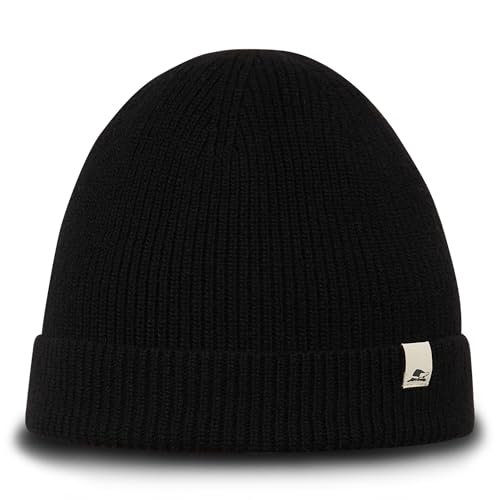 Sterkowski Kingfish Strickmütze | Merinowolle und Kaschmir Beanie für Herren und Damen | Wintermütze Merino Fisherman Fahrrad Sport Skimütze Arbeitsmütze Wollmütze Hiking Universelle Größe Schwarz