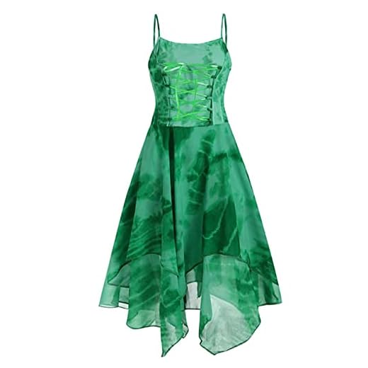 Plus Size Klänning Kvinnor Punk Gothic Tie-dye Print Snörning Ärmlös Fest Oregelbunden Klänning Spaghetti Rem Sexiga Rygglösa Klänningar