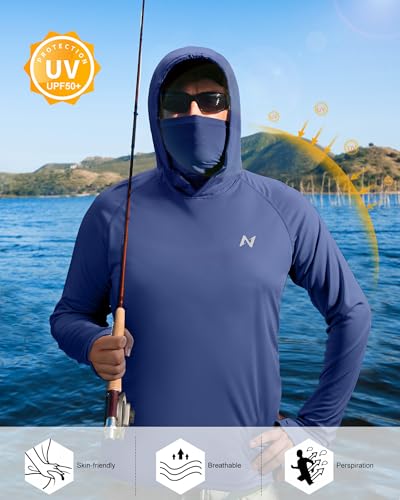 Image of isnowood Sun Shirt UPF 50+ Men's Fishing Long Sleeve UV Protection Hoodie Hiking Rash Guard Swimming Running