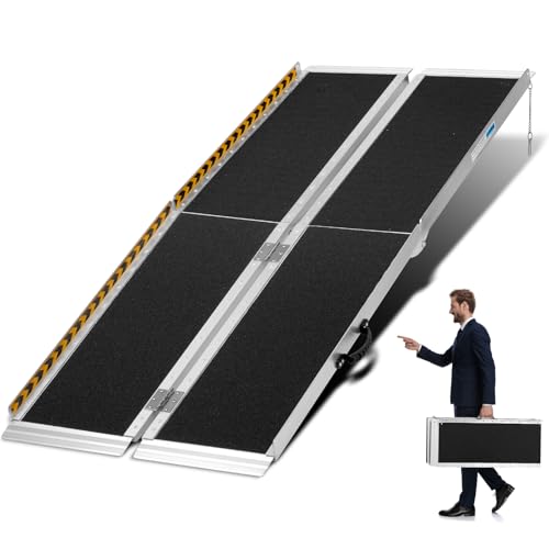 MOTORHOT 6ft Portable Wheelchair Ramp Non-Slip Aluminum Folding Handicap Home Steps Scooter Door Threshold Ramp for 6 inch -18 inch Step Heights 600 lbs Capacity 28in Wide Single Fold Ramp