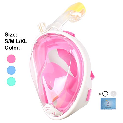 Máscaras LUOOV Easybreath la cara llena de bucear con montaje de cámara, anti-fugas, silicona médico duradero para adultos y jóvenes, rosa L / XL