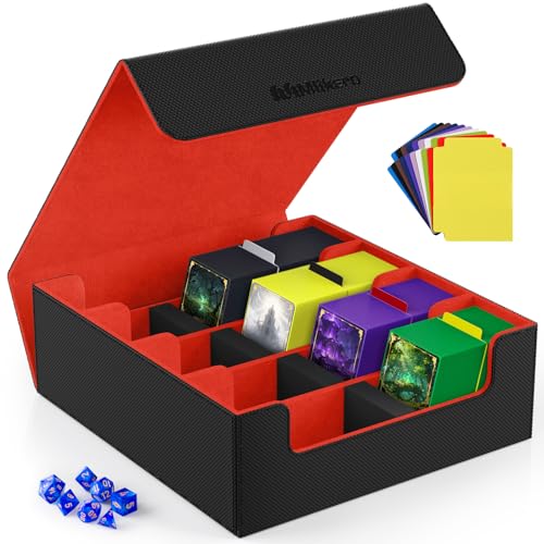 Mlikero デッキケース カードケース 大容量 2400枚収納 カードケース トレカ マグネットトレカケース ストレージボックス トレカ 仕切り10枚、フォームプラグ4個付き「遊戯王ポケカ MTG デュエマ 各種 カードゲーム に対応」（黒赤）