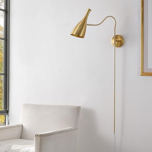 Image of SAFAVIEH Lighting Collection Hellene Brass 1-light Swing Arm Wall Sconce Light Fixture Ideal for Bathroom, Entryway, Vanity, Foyer, Hallway, Living Room (LED Bulb Included)