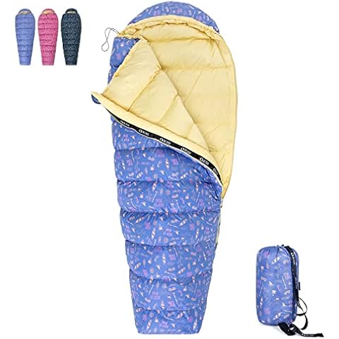 QEZER Down Sleeping Bag for Kids 30-60 Degree F Comfortable Kids Sleeping Bag for Camping, Fits Children up to 5ft Tall, Lightweight Sleeping Bag for Boys, Girls with Backpack Sack Cover