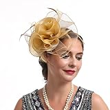 Bubbmi Lady Flower Fascinators Hats with Headband and Clips，Organza Vintage Derby Hat Cocktail Tea