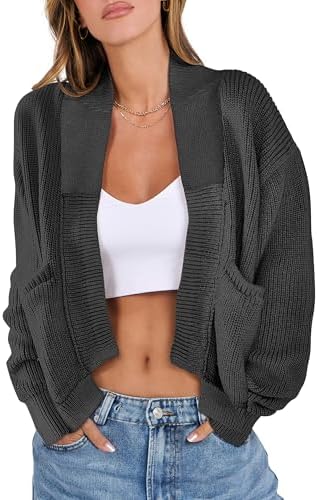 ANRABESS Women Jackets Sweaters Long Sleeve Open Front Loose Lightweight Knit Cropped Cardigan 2025 Fall Trendy Coats