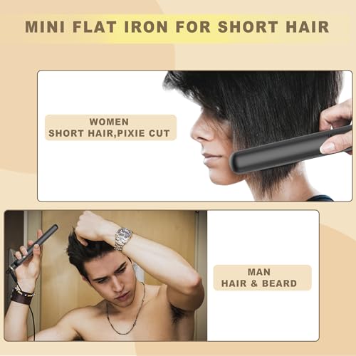 OKWRAP Mini Glätteisen, Kleines Glätteisen mit Keramik-Technologie | Mini-Haarglätter Kompakt 17cm für kurzes Haar, Bärte und Pony & Reise | Doppelspannung (100-240V)