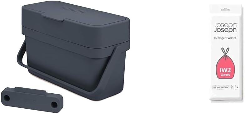 Joseph Joseph 30107 Mountable Compo 4 Food Waste Easy-Fill with Adjustable Air Vent Caddy, 4-Liters (1 US Gallon), Graphite & Intelligent IW2 Bin Liners Custom Fit Bags for Food Waste Caddy 1 Gallon