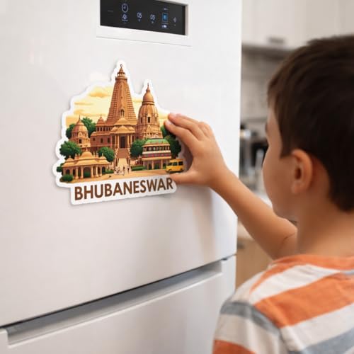 Image of Naxon Bhubaneswar City Theme Souvenir Wooden Fridge Magnet | Lingaraj Temple Odisha Landmark Design 3x3 Inch Refrigerator Magnet for Kitchen & Home Decor | Travel Gift Bhubaneswar | Pack of 1