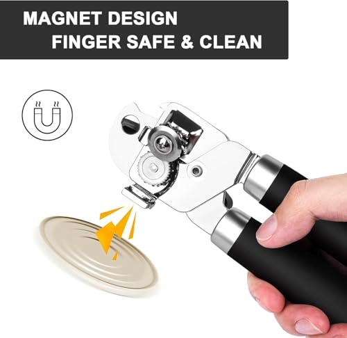 Apriscatole Manuale Con Magnete, Apriscatole Portatile in Acciaio Inox, 3 in 1, Multifunzione, Apribottiglie Con Manico Antiscivolo e Manopola Ergonomica, per Anziani - immagine 4