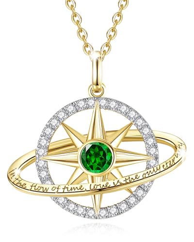 FANCIME Stellar Promise Birthstone Necklace for Women Sterling Silver Planet Star Pendant Fine Compass Jewelry Gemstone Birthday Mothers Day Gifts for Wife