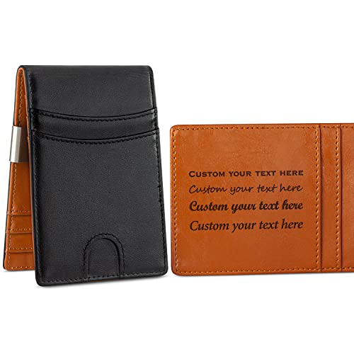 kullder Custom Mens Wallet Engraved Slim Wallets with Clip Personalized Gifts for Men RFID Blocking Bifold Credit Card Holder for Men Husband Boyfriend Dad Son Gift for Him