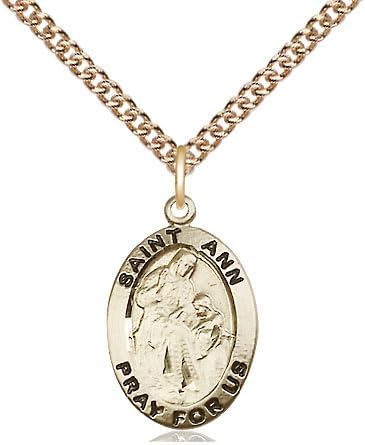 14kt Gold Filled St Ann Pendant on a 24 inch Gold Filled Heavy Curb Chain.