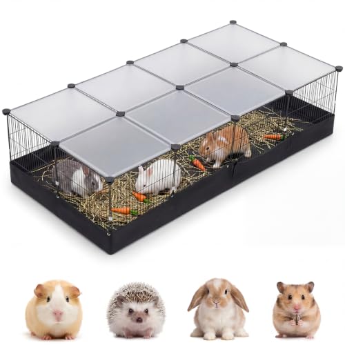 The Fellie Pet Playpen with Floor Plastic Guinea Pig Cage with Removable Oxford Fabric Mat Indoor Rabbit Cage DIY Metal Pet Fence for Puppy Kitten Hamster Turtle Hedgehog(140x70x35CM 12PCS)