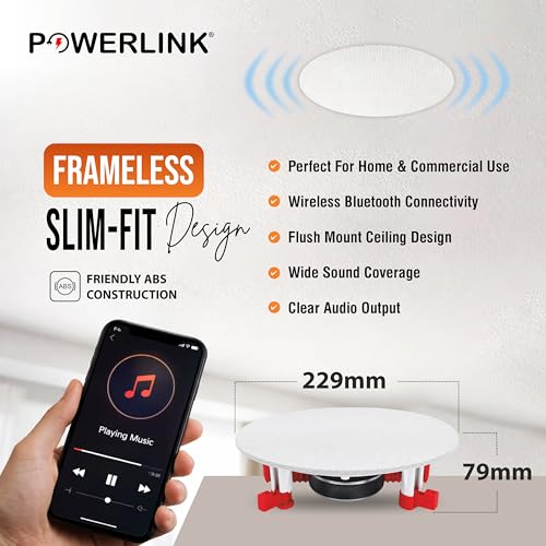 Image of Powerlink Bluetooth Ceiling Speaker 9 inch (Master) Wireless 40W - Frameless Flush Mount Design, Built-in Amplifier, Magnetic Detachable Grill, 2-Way Stereo Sound Ideal for Home,Office, Gym & Kitchen.