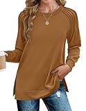 Zeagoo Womens Fall and Winter Casual Tops Soft Cotton Blouse Long Sleeve Dressy Tunic Shirts Pleated Sleeve Brown