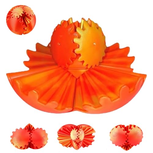 3D Printed Rotating Gear Ball – 3D Printed Stress Relief Toy, Stress Balls for Adults and Kids, Gear Sphere Fidget Toys, Anxiety Relief Gift for Friends and Family (orange)
