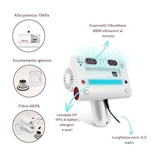 Girmi AP21 Battimaterassi, Aspiratore Anticari, Luce UV sterilizzante, Filtro HEPA, Cuscinetti VibraWave, Basso consumo 300W, Alta Potenza 10 kPa, Rimuove fino al 99% di allergeni e batteri, Bianco