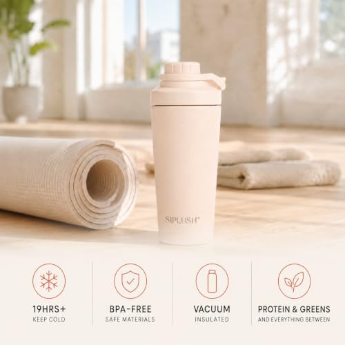Image of Insulated Protein Shaker Bottle 24oz, Dishwasher Safe, Creamy Pink