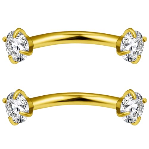 Ovxznts Eyebrow Piercing Jewelry Surgical Steel Internally Threaded Vertical Labret Lip Jewelry Curved Barbell Tiny Eyebrow Rings Ear Rook Small Belly Button Ring for Women Men 16g 10mm Goldtone