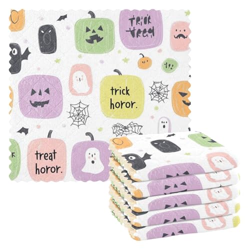 Juego de 6 paños de cocina de microfibra para decoración de Halloween, Halloween, restaurantes, paños de cocina para cocina, accesorios divertidos de lavado, accesorios para mesas, 11 x 11 pulgadas