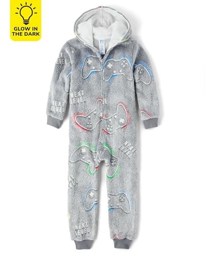 The Children's Place Boys' Long Sleeve Fleece Hooded Zip Front One Piece Pajamas3