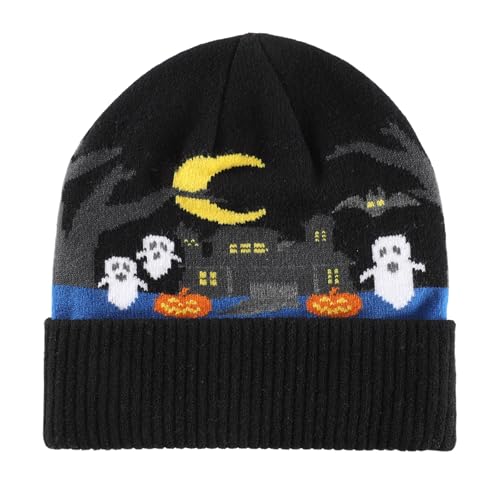 Connectyle Boys Girls Halloween Beanie Hat Kids Funny Pattern Knit Winter Hats Acrylic Warm Watch Hat Black L cover