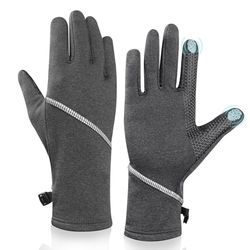 Tiny Chou Winter Gloves for Women Men - Warm, Touchscreen, Non-Slip Thermal for Cold Weather - Running, Cycling, Driving, Hiking - Windproof Lightweight Bike Gloves, Grey - Medium