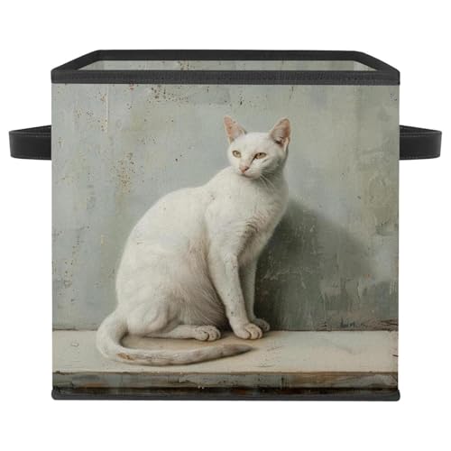 Paniers de rangement pliables en tissu chat blanc 27,9 cm boîte pour linge et armoire