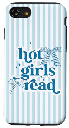 Hot Girls Read Blue Stripes & Bow Coquette �{ ���l ���킢�� �X�}�z�P�[�X iPhone SE (2020) / 7 / 8 �p