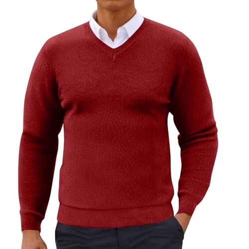 Men's V Neck Pullover Sweater Long Sleeve Casual Slim Fit Cotton