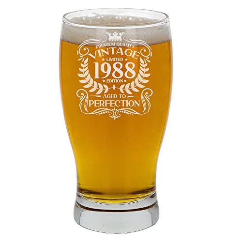Always Looking Good Regalo di 35° compleanno per uomo vintage 1988 invecchiato alla perfezione bicchiere da birra inciso pinta regalo per 35 anni di età inciso sidro Lager birra tulipano pinta