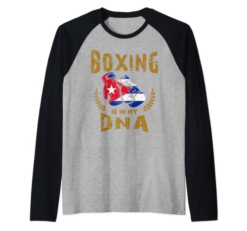 Boxing is in my DNA Cuba Bandera Guantes de boxeo Camiseta Manga Raglan