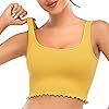 RUNNING GIRL Workout Crop Top for Women, Seamless Thick Strap Yoga Ribbed Tank Tops Longline Sports Bra(BX2756_Yellow_S)