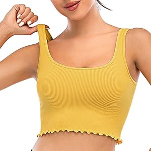 RUNNING-GIRL-Womens-Basic-Crop-Tank-Top-Summer-Solid-Sleeveless-Y2K-T-Shirt-Ribbed-Knit-Cami-Vest-Tops RUNNING GIRL Workout Crop Top for Women, Seamless Thick Strap Yoga Ribbed Tank Tops Longline Sports Bra(BX2756_Yellow_S)