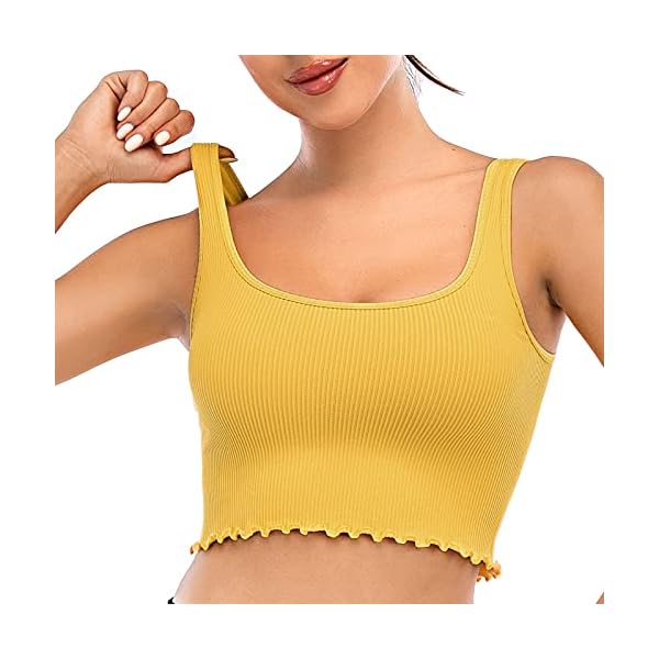 RUNNING GIRL Workout Crop Top for Women, Seamless Thick Strap Yoga Ribbed Tank Tops Longline Sports Bra(BX2756_Yellow_S)