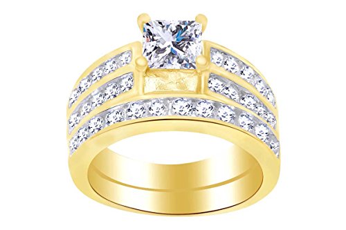AFFY Princess Cut White Cubic Zirconia Solitaire Engagement Ring Set in 14k Yellow Gold Over Sterling Silver (0.50 Cttw) Ring Size-5