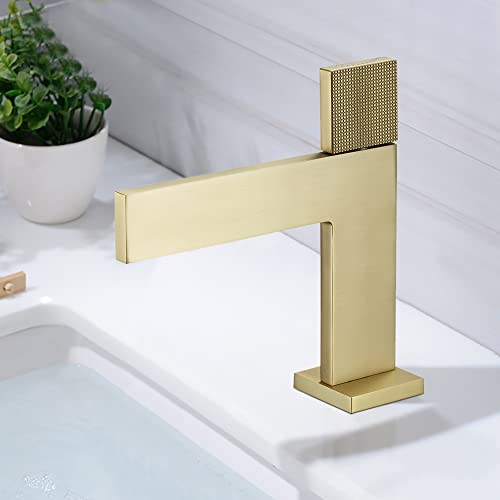 Lovedima Single Handle 1-Hole Bathroom Vessel Sink Faucet Solid Brass Lavatory Vanity Mixer Faucet (Brushed Gold) #TOP13